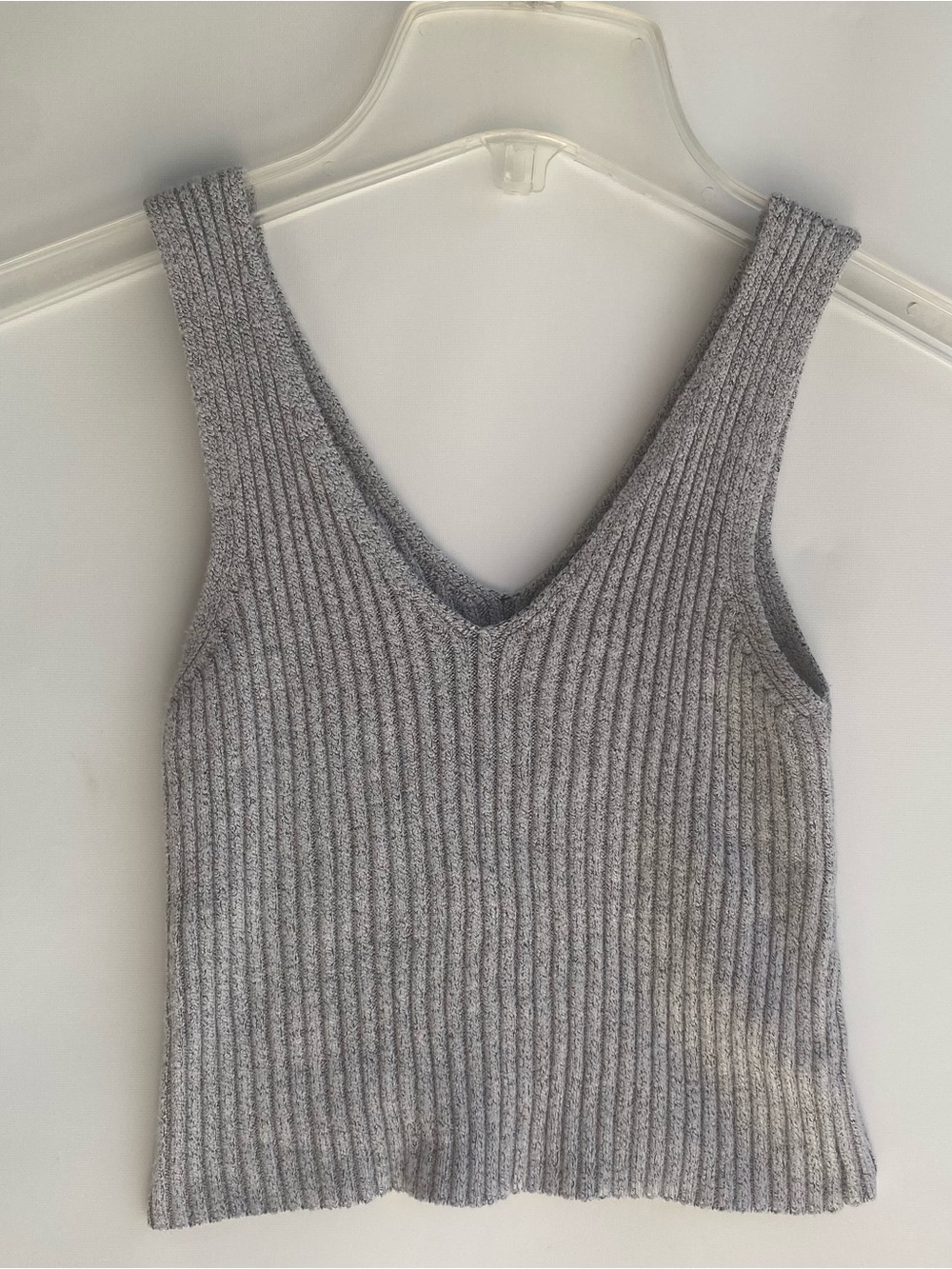Debut heathered grey ribbed knit sleeveless sweater tank top crop top S M